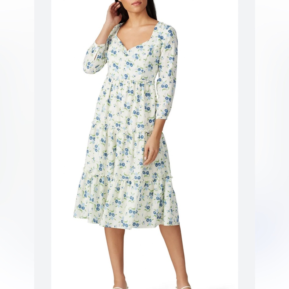 SWEET BABY JAMIE White and Blue Floral Tiered Dress Size S - Picture 2 of 8
